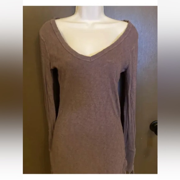 Free People lace up cuff thermal top Shirt purple Slub Knit Excellent!!! S/M Med - Picture 4 of 9